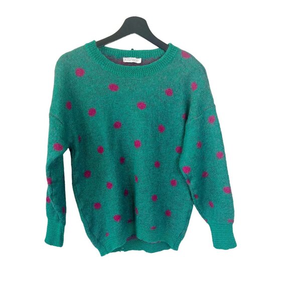 Vintage 90s Green Polka Dot Sweater Small - Picture 1 of 7